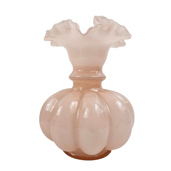 Vintage Fenton Art Glass Dusty Rose Pink Melon Vase Double Crimped Ruffle - Picture 4 of 9